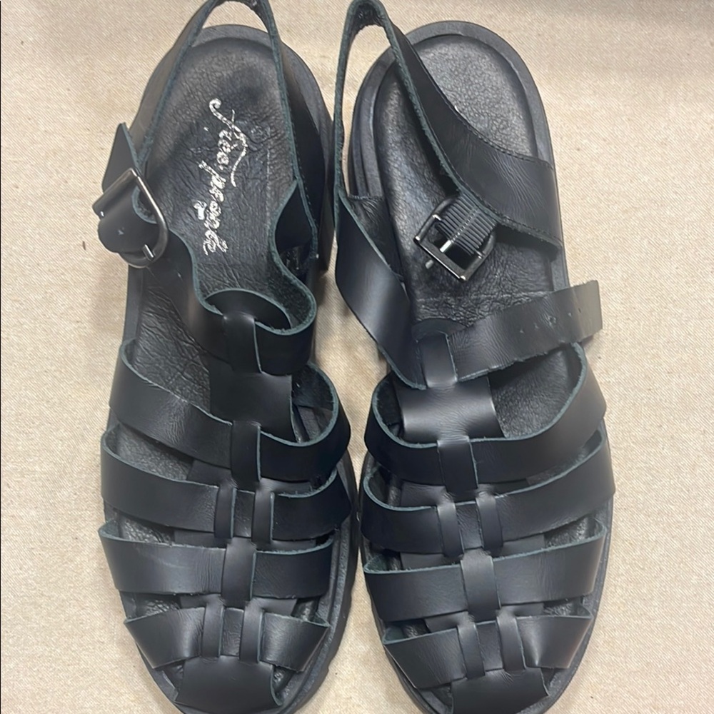 Free People Black Strappy Sandals